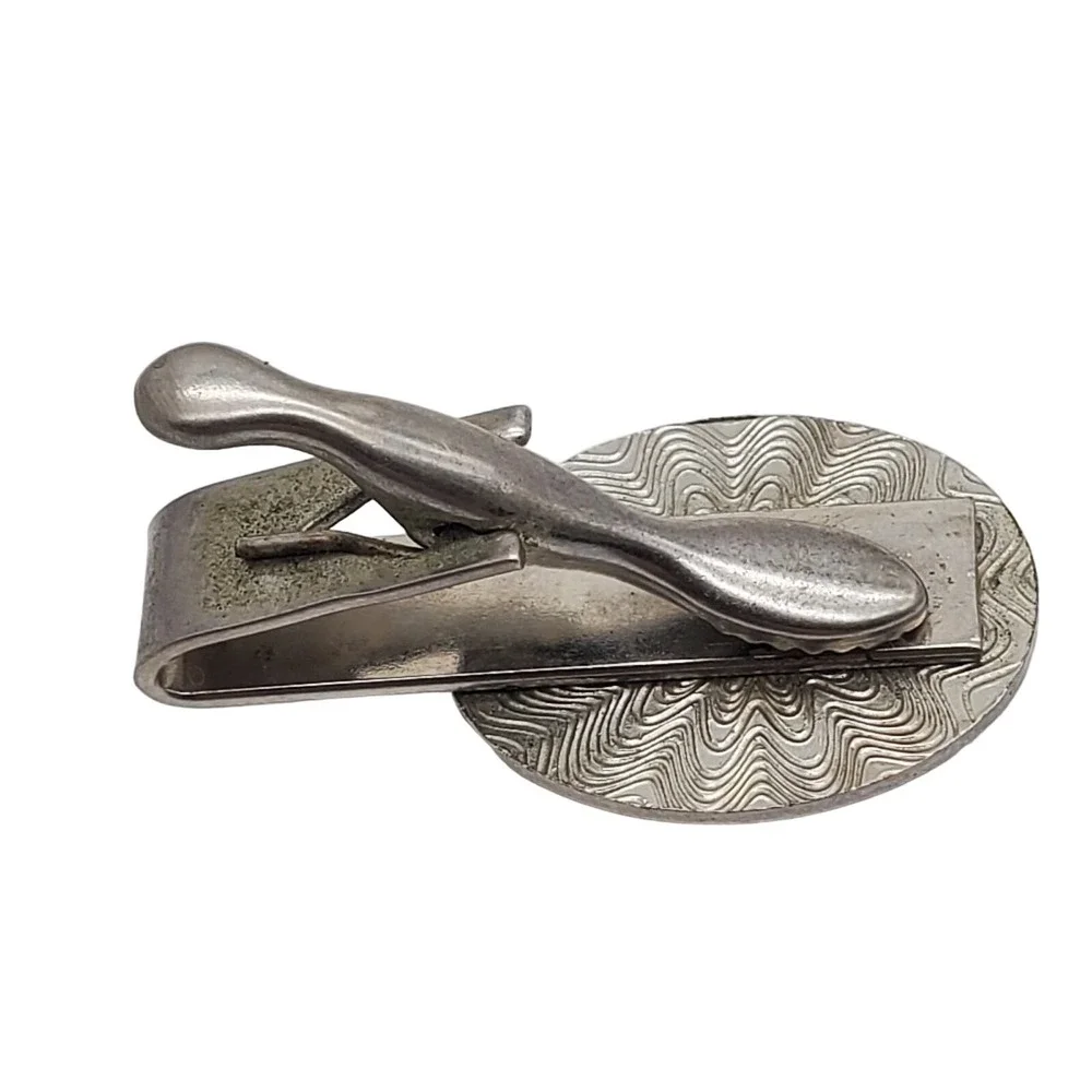 Brown Lace Agate Tie Clip Stone Bar Oval Genuine Stone Silver Tone Vintage Mens‎